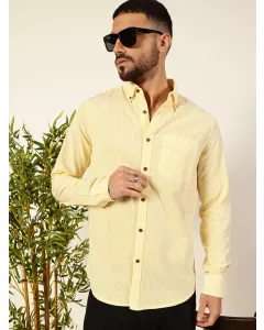 Men Yellow Striped Cotton Shirt