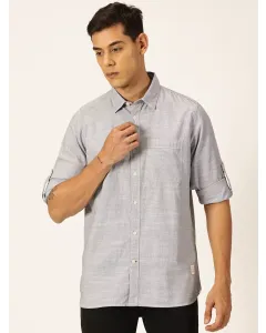 Men Black Pin Stripe Cotton Casual Shirt
