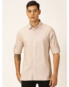 Men Brown Pin Stripe Cotton Casual Shirt