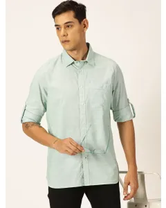 Men Green Pin Stripe Cotton Casual Shirt