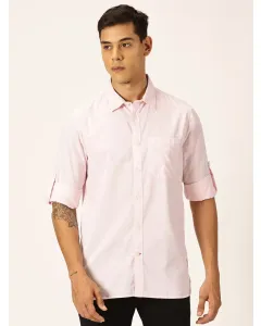 Men Pink Pin Stripe Cotton Casual Shirt