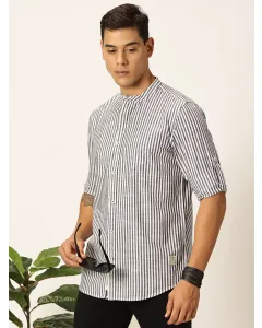 Men Black Striped Regular Fit Shirt