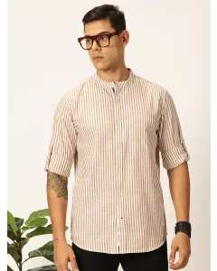 Men Brown Striped Regular Fit Shirt
