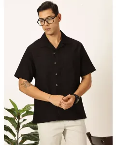 Men Black Solid Regular Fit Shirt