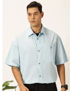 Men Blue Solid Oversized Shirt