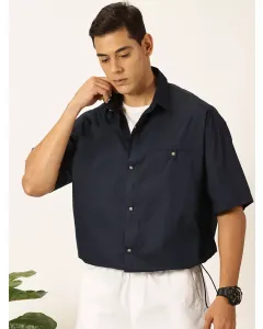 Men Navy Blue Solid Oversized Shirt