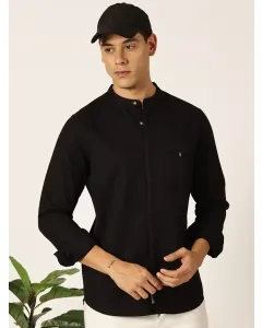 Men Black Mandarin Collar Casual Shirt