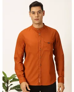 Men Orange Mandarin Collar Casual Shirt