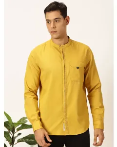 Men Yellow Mandarin Collar Casual Shirt