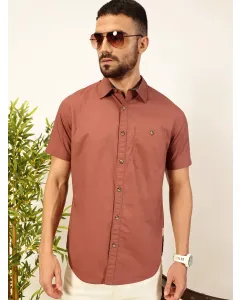 Men Rust Solid Casual Shirt