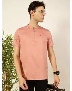 Men Peach Cotton Linen Tshirt