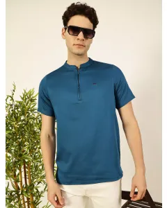 Men Teal Cotton Linen Tshirt
