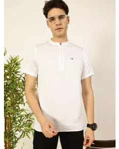 Men White Cotton Linen Tshirt