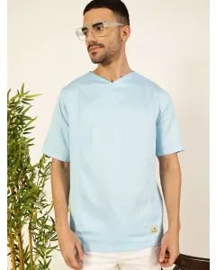 Men Blue Cotton Linen Tshirt