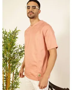 Men Peach Cotton Linen Tshirt