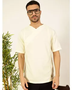 Men Yellow Cotton Linen Tshirt