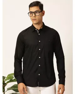 Men Black Regular Fit Solid Shirt
