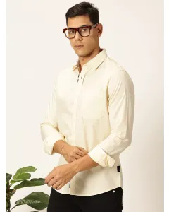 Men Cream Regular Fit Solid Shirt