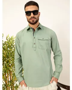 Men Green Cotton Linen Casual Shirt