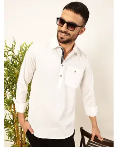 Men White Cotton Linen Casual Shirt