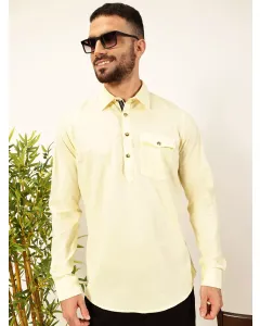Men Yellow Cotton Linen Casual Shirt