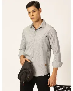Men Grey Printed Cotton Shirt