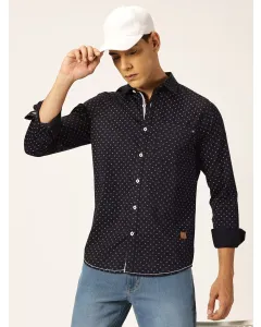 Men Navy Blue Printed Cotton Shirt