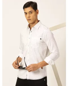 Men White Printed Cotton Shirt
