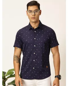 Men Navy Blue Printed Slim Fit Shirt