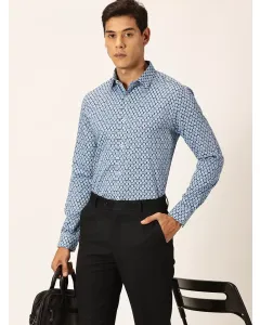 Men Blue Slim Fit Printed Cotton Shirt