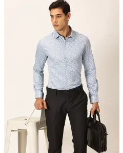 Men White Slim Fit Printed Cotton Shirt