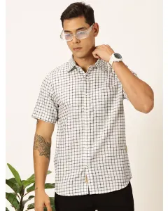 Men Black Checked Cotton Linen Shirt