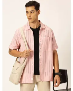 Men Pink Striped Cotton Oversized Shirt