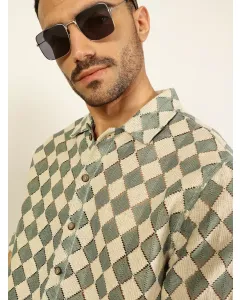 Men Green Slim Fit Checked Shirt