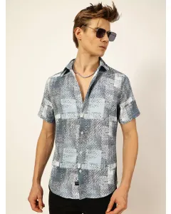 Men Blue Textured Slim Fit Shirt