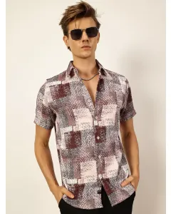 Men Maroon Textured Slim Fit Shirt