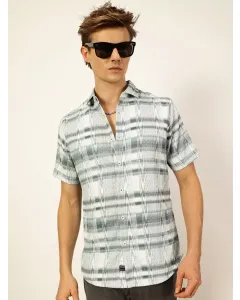 Men Green Textured Slim Fit Shirt