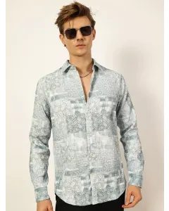 Men Green Slim Fit Printed Shirt