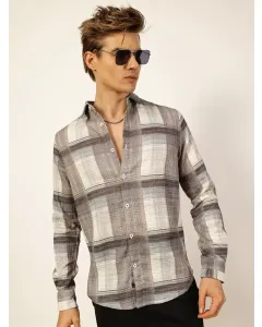 Men Khaki Slim Fit Checked Shirt