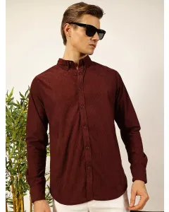 Maroon Premium Textured Corduroy Slim Fit Button-Down Collar Casual Shirt