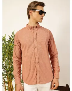 Pink Premium Textured Corduroy Slim Fit Button-Down Collar Casual Shirt