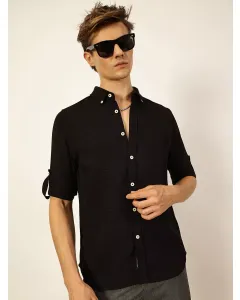 Men Black Solid Slim Fit Shirt