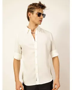 White Slim Fit Long Sleeves Button-Down Collar Polyester Casual Shirt