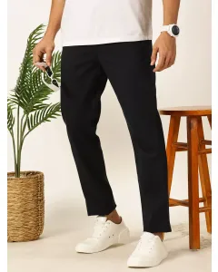 Men Navy Blue Solid Regular Fit Trouser