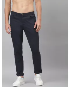 Men Navy Blue Regular Fit Chinos Trouser