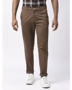 Men Brown Solid Slim Fit Chinos Trousers