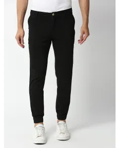 Black Mid-Rise Regular Fit Knitted Joggers