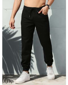 Black Cotton Solid Chino Trouser