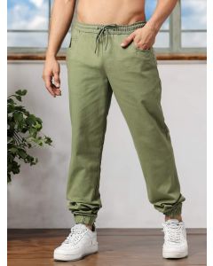 Green Cotton Solid Chino Trouser