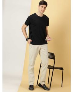 Men Cream Slim Fit Cotton Chinos Trouser